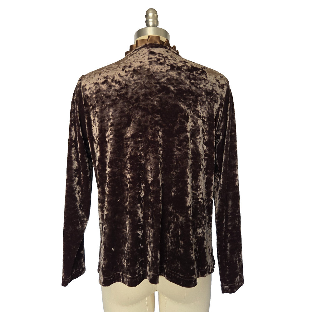 Vintage 90s Crushed Velvet Top Size S M Brown Ribbon Goth Grunge Whimsygoth - Picture 6 of 7